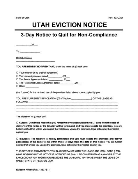 Eviction Notice Template Utah